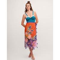 Monsoon Cotton Rich Floral Beach Cover Up Sarong Orange Mix