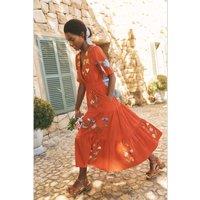 Monsoon Pure Cotton Embroidered V-Neck Midi Dress Red Mix
