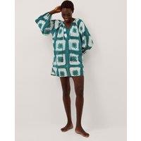 Monsoon Pure Cotton Printed V-Neck Maxi Kaftan Teal Mix