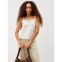 Monsoon Pure Cotton Embroidered V-Neck Cami Top White