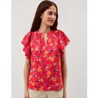 Monsoon Pure Cotton Floral Notch Neck Blouse Red Mix
