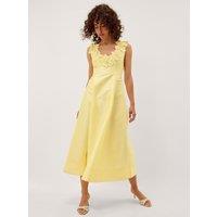 Monsoon Embroidered Scoop Neck Midaxi Tea Dress Yellow