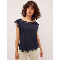 Monsoon Pure Cotton Cut Out Blouse Navy