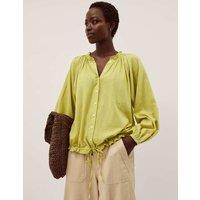 Monsoon Cotton Blend Bubble Hem Blouse Green