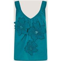 Monsoon Pure Cotton Floral Embellished Cami Top Teal