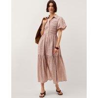Monsoon Pure Cotton Striped Midi Shirt Dress Chocolate