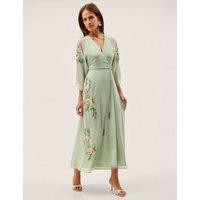 Monsoon Embellished V-Neck Midaxi Wrap Dress Sage Mix
