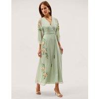 Monsoon Embellished V-Neck Midaxi Wrap Dress Sage Mix