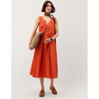 Monsoon Pure Cotton Floral V-Neck Midi Swing Dress Orange