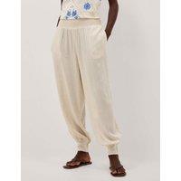 Monsoon Pull On Relaxed Trousers with Linen Natural