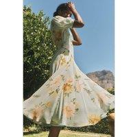 Monsoon Floral V-Neck Midi Waisted Dress Sage Mix