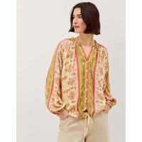 Monsoon Floral Notch Neck Blouson Sleeve Blouse Ivory Mix