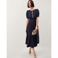 Monsoon Embellished Bow Detail Midi Tea Dress Navy