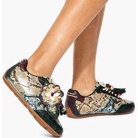 Kurt Geiger Leather Animal Print Tassel Charm Trainers Black Mix