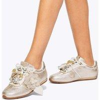 Kurt Geiger Leather Animal Print Tassel Charm Trainers Silver Mix
