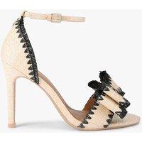 Kurt Geiger Raffia Bow Stiletto Heel Sandals Beige Mix