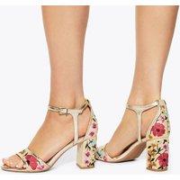 Kurt Geiger Floral Embroidery Block Heel Sandals Beige Mix