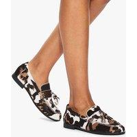Kurt Geiger Leather Cow Print Tassel Loafers Brown Mix