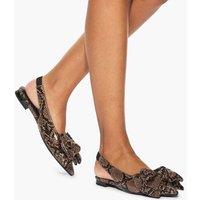 Kurt Geiger Snake Print Bow Flat Pointed Slingbacks Brown Mix