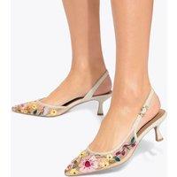 Kurt Geiger Floral Low Kitten Heel Slingback Shoes Multi