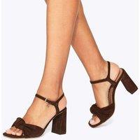 Kurt Geiger Suede Knot Detail Block Heel Sandals Brown