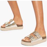 Kurt Geiger Metallic Buckle Flat Sandals Gold