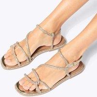 Kurt Geiger Embellished Ankle Strap Flat Sandals Gold