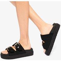 Kurt Geiger Textured Buckle Flat Sandals Black Mix