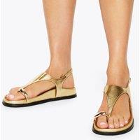 Kurt Geiger Leather Metallic Flat Sandals Gold