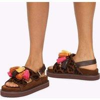 Kurt Geiger Suede Tassel Flat Sandals Brown Mix