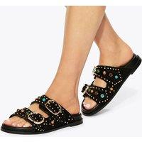 Kurt Geiger Suede Embellished Flat Sandals Black Mix