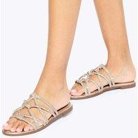 Kurt Geiger Perla Embellished Strappy Flat Sandals Gold