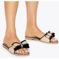 Kurt Geiger Raffia Bow Slimline Flat Sandals Beige Mix