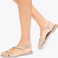 Kurt Geiger Embellished Ankle Strap Flat Sandals Silver