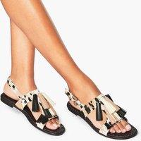 Kurt Geiger Leather Tassel Ankle Strap Flat Sandals Brown Mix