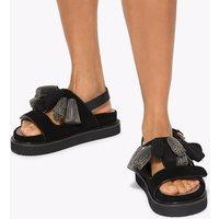 Kurt Geiger Suede Tassel Ankle Strap Flat Sandals Black