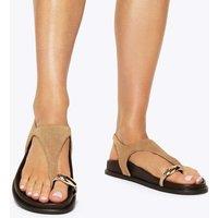 Kurt Geiger Suede Ankle Strap Flat Toe Loop Sandals Beige Mix