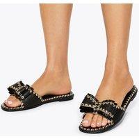 Kurt Geiger Raffia Bow Slimline Flat Sandals Black Mix