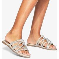 Kurt Geiger Perla Embellished Strappy Flat Sandals Silver