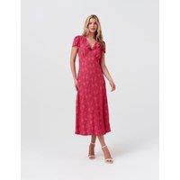 Ghost Crepe Floral V-Neck Midi Tea Dress Pink Mix