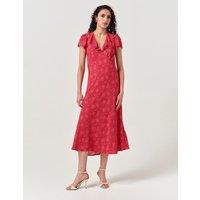 Ghost Crepe Floral V-Neck Midi Tea Dress Pink Mix