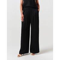 Ghost Satin Pleated Wide Leg Trousers Black