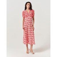 Ghost Crepe Floral Midi Tea Dress Red Mix