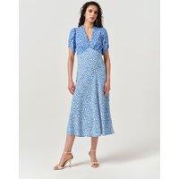 Ghost Crepe Floral V-Neck Midi Dress Blue Mix