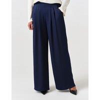 Ghost Satin Pleated Wide Leg Trousers Navy