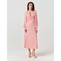 Ghost V-Neck Frill Detail Midi Dress Pink
