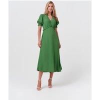 Ghost Crepe V-Neck Midi Tea Dress Green