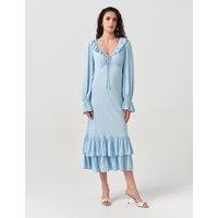 Ghost Crepe Ruffle Hem Midi Dress Blue