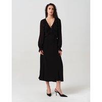 Ghost V-Neck Frill Detail Midi Dress Black