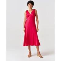 Ghost Satin V-Neck Tie Back Midi Tea Dress Red